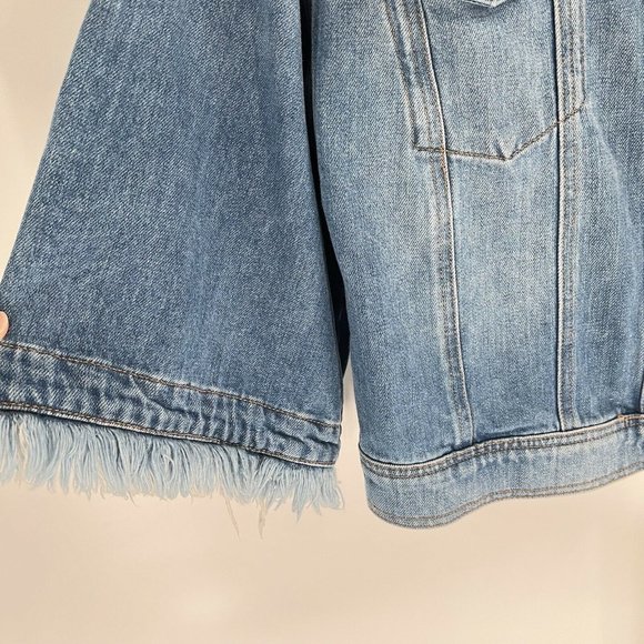 1. State Denim Jacket Bell Sleeve Collarless Sz Small - Picture 3 of 5
